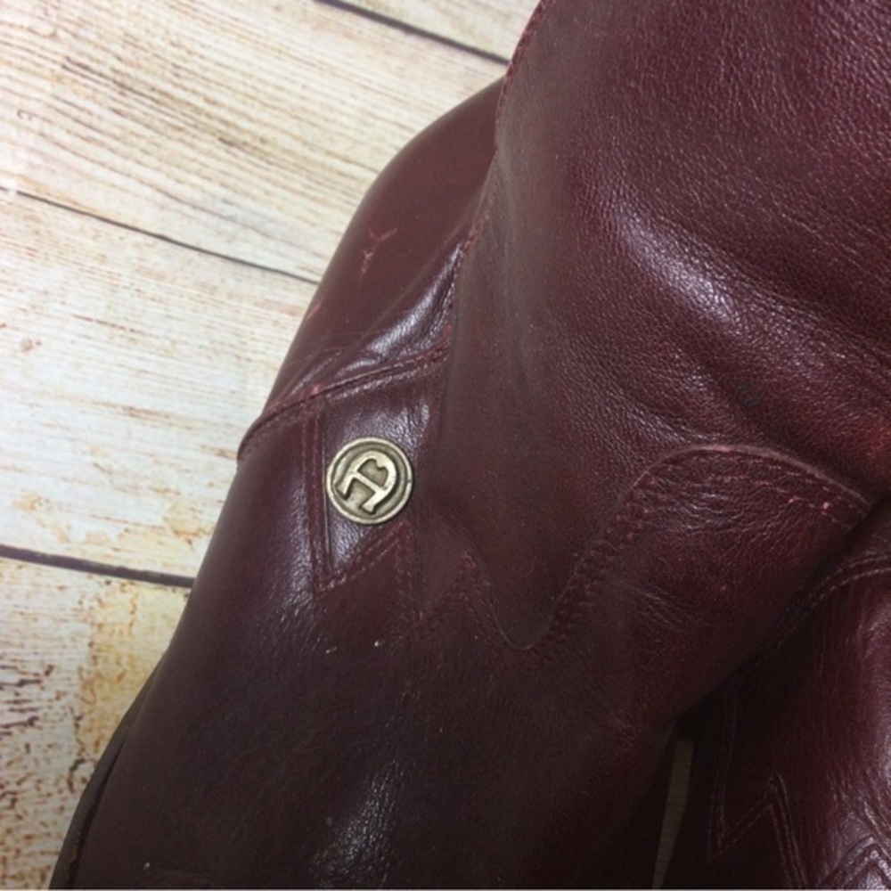 Etienne Aigner Burgundy Leather Heeled Boots - Picture 4 of 10